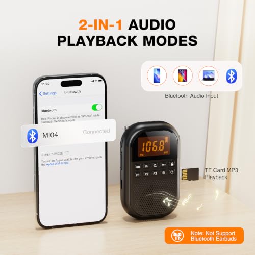 Image of AM FM Portable Radio with P1 /P2 /P3 Presets, Bluetooth & Rechargeable