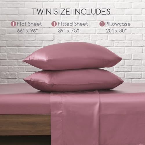 Image of MR&HM Satin Bed Sheets, Twin Size Sheets Set, 3 Pcs Silky Bedding Set with 15 Inches Deep Pocket for Mattress (Twin, Rose Taupe)