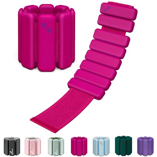 Sportneer Wrist & Ankle Weights for Women Men - 1 Pair (1 lb/2 lb Each) | Adjustable Weighted Bracelet Silicone Bangles for Yoga, Dance, Pilates, Cardio, Aerobics, Gym, Pool Exercises and Jogging (Pink Flash, 2 LBS x 2)