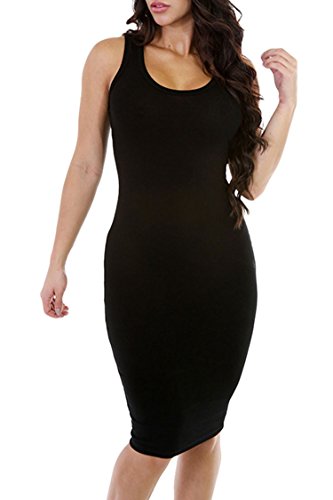 Meenew Womens Scoop Neck Sleeveless Midi length Bodycon Tank Dress Black M