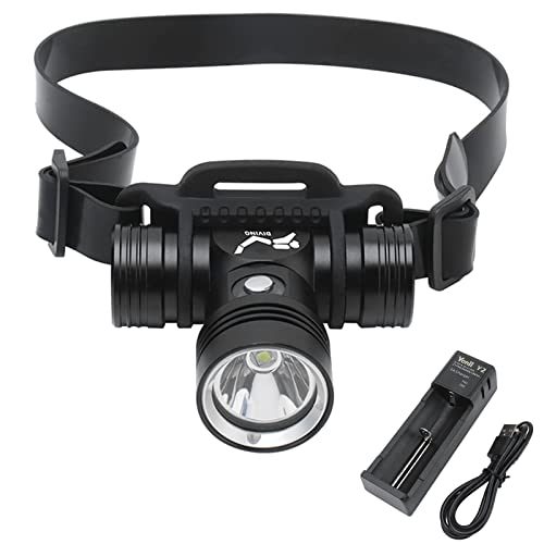 BORUIT B14 Rechargeable Diving Headlamp Flashlight IPX8 Waterproof Head Lamp Super Bright - 3 Light Mode Underwater 60M Swimming Headlight fit Adult Fishing Scuba Water Work