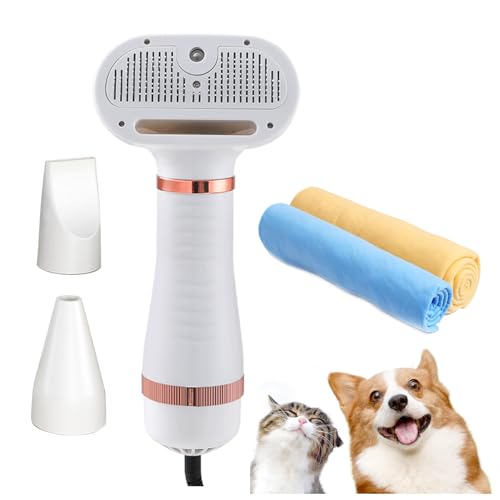 Phon per Cani, 4 in 1 Con Spazzola, 3 Impostazioni Temperatura Regolabile Soffiatore per Cani Portatile, E Panno Super Assorbente per Cani e Gatti,white