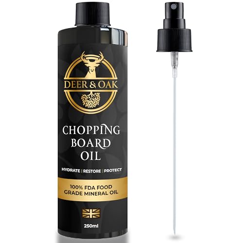 Deer & Oak Premium Chopping Board Oil 100% Food Grade Mineral Oil, Cutting Chopping Boards Oil, Butchers Block Oil, Food Safe Wood Oil, Slate Oil - 250ml