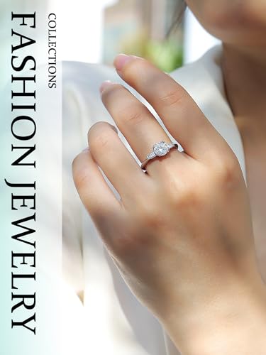 1CT 925 Silver Moissanite Engagement Rings for Women 18K Gold/White Gold/Rose Gold Plated 3-Stone Promise Rings for Her Stackable Wedding Bands Size 5-93