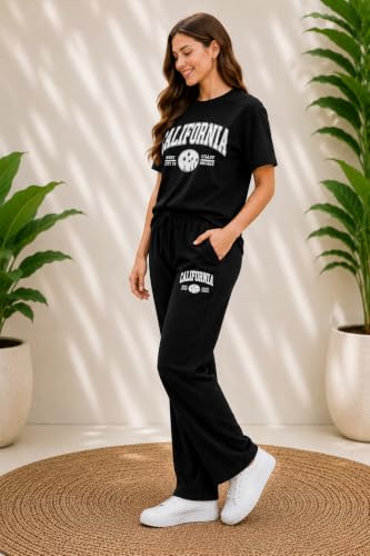 Image of Women's California Graphic T-Shirt and Jogger Set, 2-Piece Coord Set, Drawstring Waistband, Casual Loungewear, Relaxed Fit