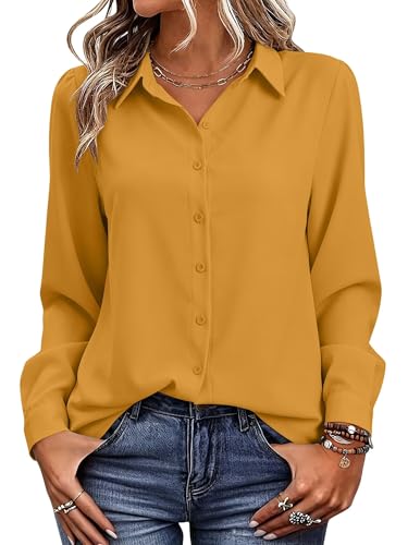 Image of Magritta Women's Shirts Fashion Casual Loose Fit Long Sleeve Button Down Lightweight Collared Blouse Tops