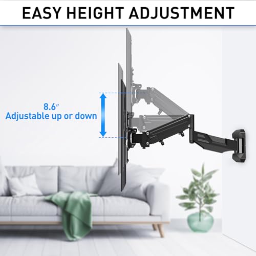Image of MOUNTUP Height Adjustable TV Wall Mount for 26-55 Inch TVs, Spring Arm Full Motion Articulating TV Bracket Mount with Smooth Swivel Tilt & Safe Corner Installation, 400x400mm VESA, 11-66 lbs