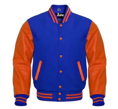 Zaine Enterprises Men's Varsity Baseball Lettermen Basketball Bomber Jacket Multiy Wool & Geniune Leather Sleeves