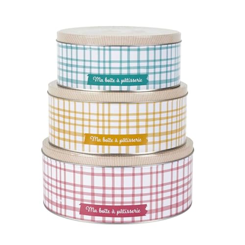 Lily cook - BT6805 Boîtes en Métal x3 pour Conservation de Douceurs - Couvercle Pratique et Top Transparent - Design Élégant - Rose, Bleu, Beige - 15 x 10 x 10 cm