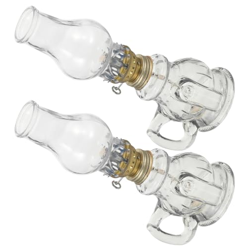 SHINEOFI 2 Piezas Lámpara de Aceite Vintage Vidrio y Metal con Mecha de Algodón Ligera Prueba de Viento, Capacidad 100ml para Exteriores y Cortes de Energía
