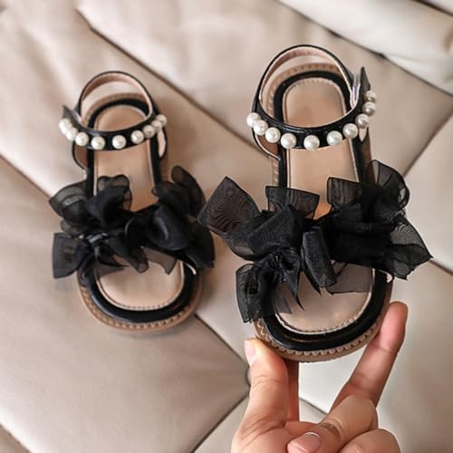 Girls Casual Sandals Kids Open Toe Ruffle Pearl Bow Soft Sole Dress Shoes Wedge Roman Low Heels Beach Flat3