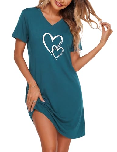 Marvmys Nachthemd Damen Sommer Kurzarm Schlafshirt mit V Ausschnitt Bequeme Nachtwäsche für Zuhause S-4XL