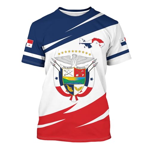 BJU Panama Flag T-shirt Country Flag Badge Tee Print Crewneck Short Sleeve Fashion Casual Top Unisex