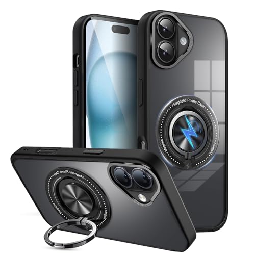 Image of KARWAN️360 Degree Stand with Mag-Safe Case with N52 Strong Magnets Mag-Safe Phone case Cover for iPhone 16 || Mobile Back Cover for iPhone 16 || Black