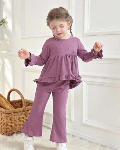 Image of Weebaby Baby Girl Clothes Infant Toddler Girl Clothing Ruffle Shirt High Low Top Floral Allover Pant Little Girls Clothes