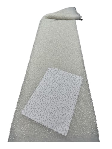 Tissu brodé perles pour robe de mariée et sac blanc avec sequins 3D respirants de 5 yards
