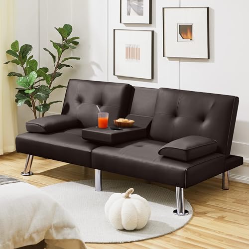 Yaheetech Modern Convertible Sofa Bed with Removable Armrests, 3 Angles, 772lb Capacity, Espresso
