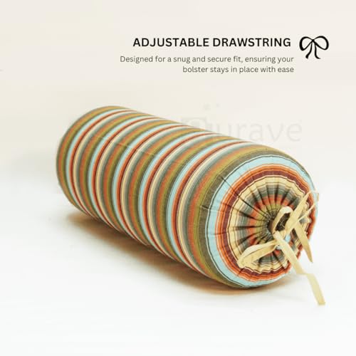 Image of AURAVE Cotton 144 TC Printed Bolster Cover with Drawstring Closure, Set of 2, Soft Breathable Durable Machine Washable for Sofa Bed & Home Decor, 15 inchx30 inch, Multi | Cover Only