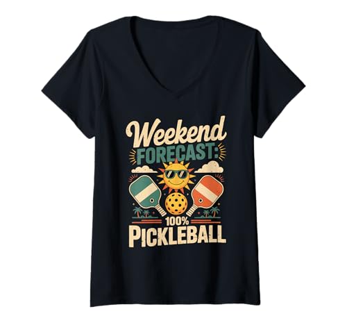 Mujer Pronóstico del Fin de Semana 100 por ciento Pickleball Diversión Camiseta Cuello V