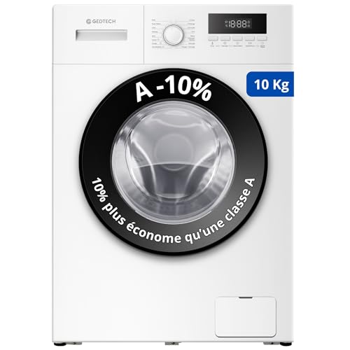 Lave-linge frontal GEDTECH GLL101400WH - 10 Kgs - 1400 tr/mn - 16 programmes - Eco - Intensif - Rapide – Très Faible conso A-10%
