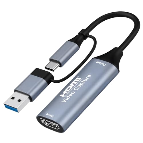 Tarjeta de Captura de Video HDMI a USB C 3.0 4K Entrada 1080P 60FPS Capturadora de Video Externa para Streaming Juegos Clases Online Reuniones para PC Mac Portátil Windows