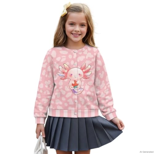 Image of Girls Cardigans Sweater Long Sleeve Crew Neck Button Down Sweaters School Outerwear for Kids Fall Winter Tops