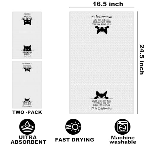Image of Hanamiya Na 2Pcs Funny Cat Kitchen Towels 24x14 Inch, Reusable Durable Microfiber Dish Towel, Funny Quotes Tea Towels for Kitchen Home Bathroom Farmhouse Decor, Cat Gifts for Women Mom Friend