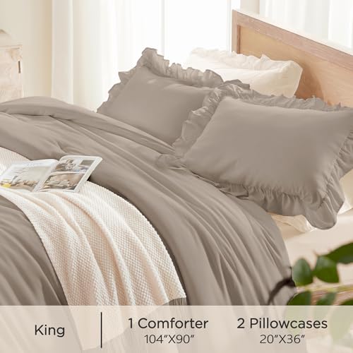 Andency Light Brown King Size Comforter Set, 3 Pcs Solid Farmhouse Bedding by Andency - Used condition - Image 9