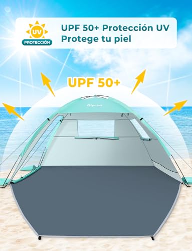 Miniatura 4 de Glymnis Tienda De Playa, Refugio Playa Para 2-3 Personas, Carpa De Playa Con Doble Puerta De Cremallera, Ventanas Ventiladas, Protección Upf 50 , Para Playa Parque Pescar