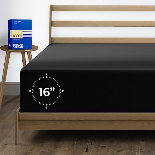 1000 Thread Count 100% Egyptian Cotton Fitted Sheet, Black Queen Fitted Sheet, Long - Staple Combed Pure Natural Cotton Sheet, Soft & Silky Sateen Weave