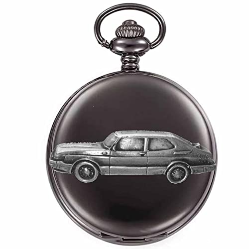 Montre gousset à quartz voiture suédoise 900 Saloon boîtier noir poli
