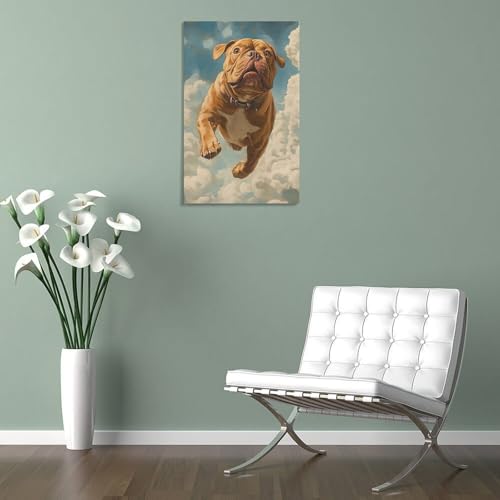 Peinture sur toile bouledogue pour egayer un mur de salon terne