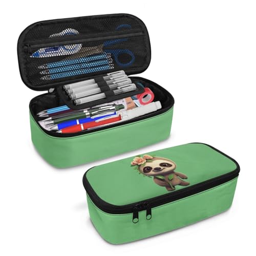 Image of Cute Sloth Girls Pencil Case Large Capacity,Flower Pencil Pouch for Kids Adorable Pencil Bag for Preschool Children Boys Lightweight Pencil Box for Adutls Men Teenagers Students