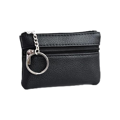 DJHUHN Schlüsseltasche Doppelschichtige Schlüsseletui PU Brieftasche 11 5 x 7 5 x 1 3cm Kartenflug Kleingeld Schlüssel mit Reißverschluss für Männer Frauen Unisex (Schwarz)