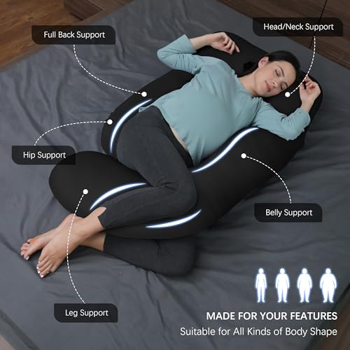 Image of MOON PARK Pregnancy Pillows for Sleeping - U Shaped Full Body Maternity Pillow with Removable Cover - Support for Back, Legs, Belly, HIPS - 65 Inch - Black - Cooling Cover
