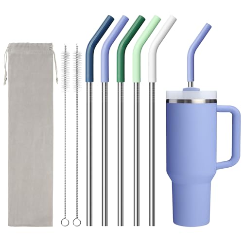 Image of Stainless Steel Straw for 40 oz Stanley Tumbler Cup,Straight Reusable Metal Straws with Silicone Tips & Cleaning Brush for 40 oz Tumbler,1 Portable Bag