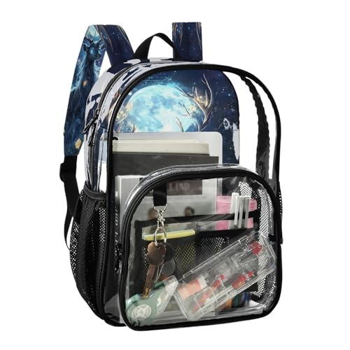 Deer Moon Flower Floral Clear Backpack Heavy Duty See Through Transparent PVC BookBag for Kids Boy Girl School Work2