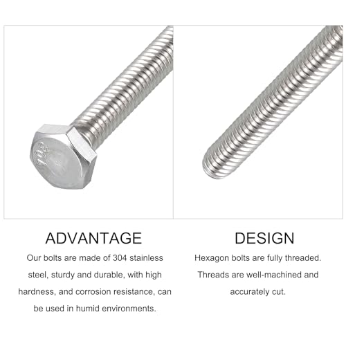 Image of METALLIXITY Hex Head Bolts (1 /4-20 x 1-3 /4 inch) 25Pcs, 304 Stainless Steel 18-8, Fully Threaded, External Hex Drive, Plain Finish, Hex Head Screw Bolt, Silver