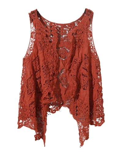 Image of FindThy Women's Hollow Knitting Stitch Cardigan Open Front Draped Boho Hippie Crochet Vest