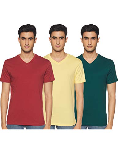 Image of Amazon Brand - Symbol Men's Solid Cotton T Shirt | Plain | V Neck | Half Sleeve-Regular Fit | Combo Pack of 3 (Available in Plus Sizes)