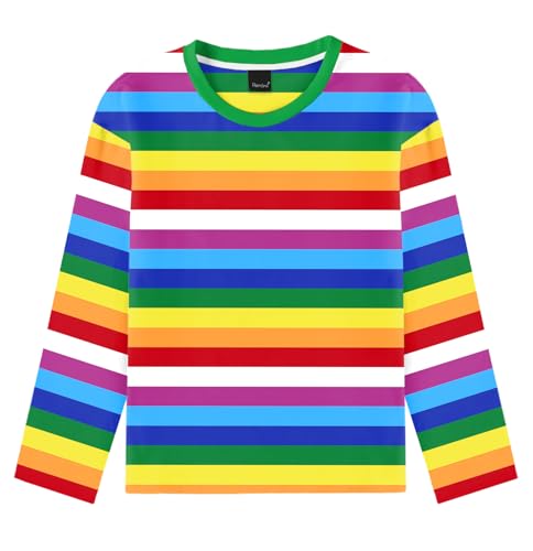 Image of Remimi Kids Striped Shirts Long Sleeve Boys Girls Crew Neck Holiday Tshirts 3-14 Years
