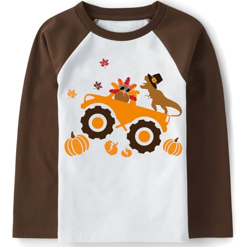 Joctoh Kids Thanksgiving Clothes Monster Truck Dino Turkey Day Shirts Toddler Boys Thankful Tshirt Size 6 7