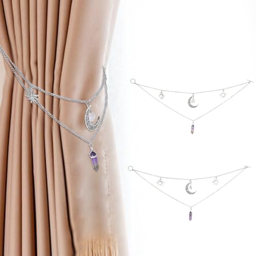 SUPERFINDINGS 2 Pack Decorative Curtain Holdbacks Alloy Pendant Curtain Tiebacks Clips with Toggle Clasps Moon and Amethyst Window Drapery Tiebacks for Bedroom Drawing