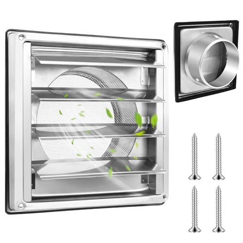 LURICO Rejilla Ventilacion 125mm Rejillas de Ventilacion, Cuadrada Rejilla Ventilacion Baño Cocinas, 304 Rejilla de Ventilación de Acero Inoxidable, con Arandelas de Goma y Tornillos