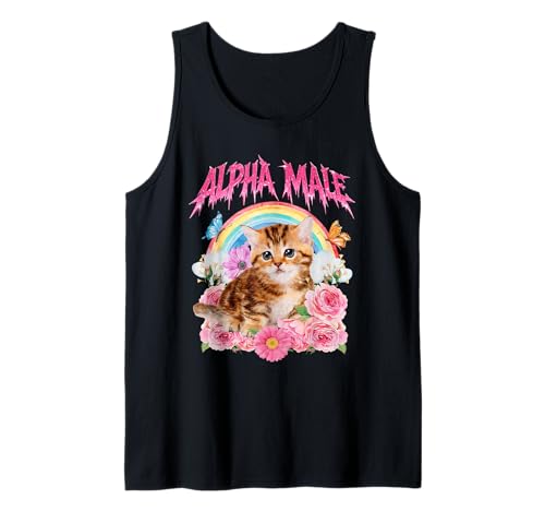 Alpha Male Funny Cat Kitten Rainbow Floral Tank Top