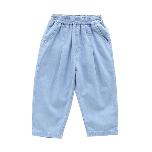 Toddler Boys Girls Baggy Jeans Lightweight Elastic Waist Solid Harlen Jeans Casual Wide Leg Wash Denim Pants
