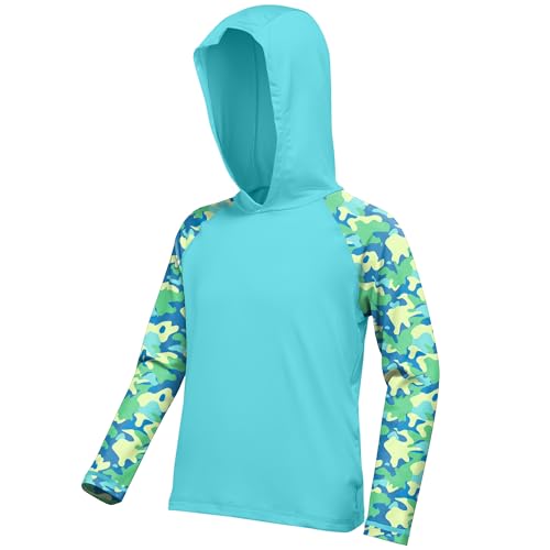 Image of Boys Rash Guard Swim Hoodie, Kids Long Sleeve Sun Fishing Shirts