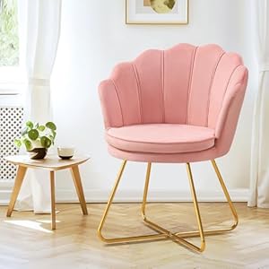 Furniliving pink vanity chair velvet makeup chair for bedroom home office desk chair with gold plating legs cute accent chair for makeup room bedroom living room guest reception velvet pink  urban country home decor