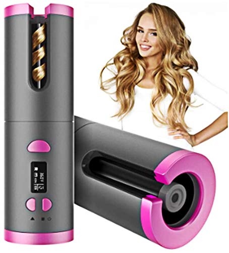 Boucleur de cheveux automatique sans fil gris avec écran LCD et batterie