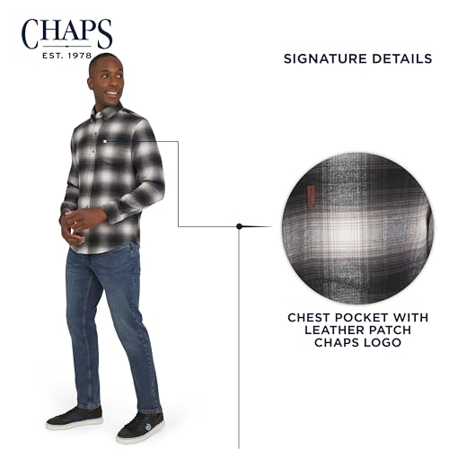 Chaps Men's Classic Fit Long Sleeve Button Down Stretch Flannel Casual Woven Shirt, Charcoal, X-Large - Image 6